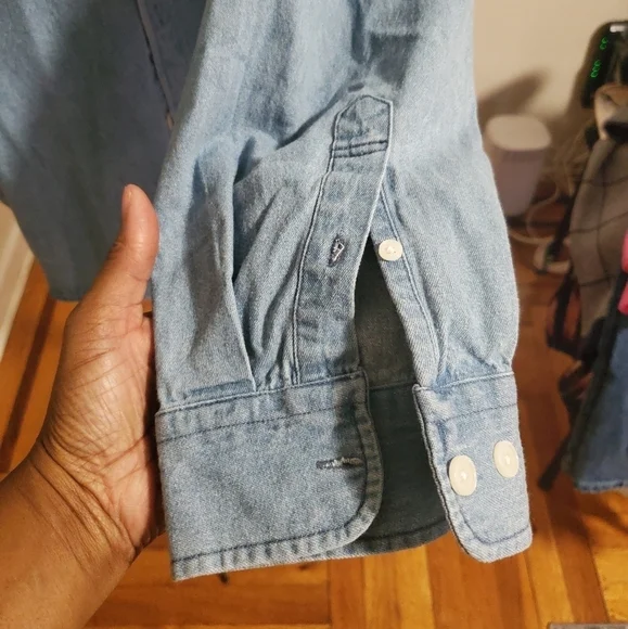 Customized Version Mens Denim Button Down Oversized Shirt Light Blue Wash Sz 2XL - Picture 4 of 12